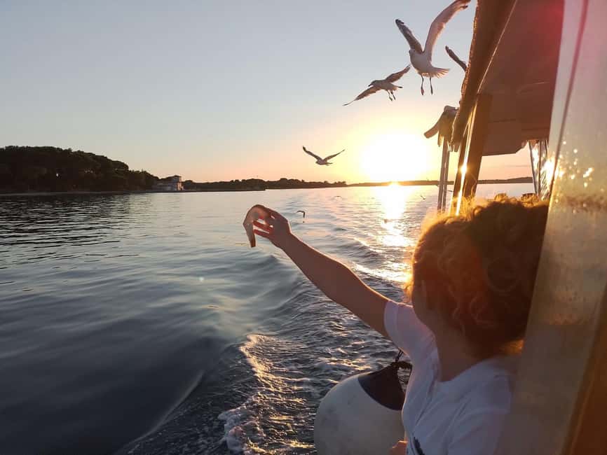 Pula: Brijuni Dolphins Sunset Cruise with Dinner and Drinks - Sunset views back toward Pula: the payoff at the end