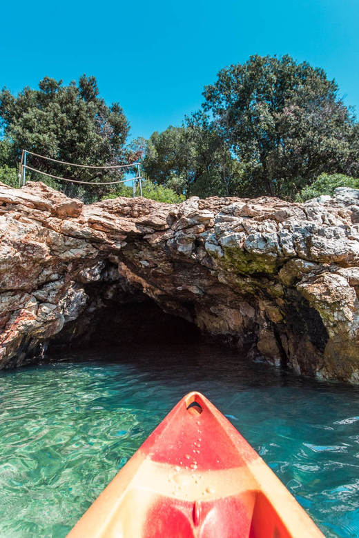 Pula: Kayak Adventure with Cave & Island Snorkeling - Passing Fratarski Otok: scenic island time without the rush