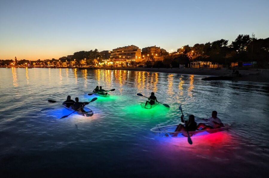 Split: Illuminated Evening Guided Kayaking Tour - Žrnovnica Riverbed Magic: Calm Water and Color Beneath You
