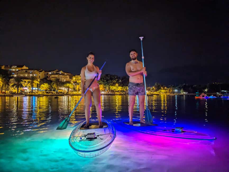 Split: Transparent SUP night Glow tour - Safety briefing and your first minutes on the glowing board