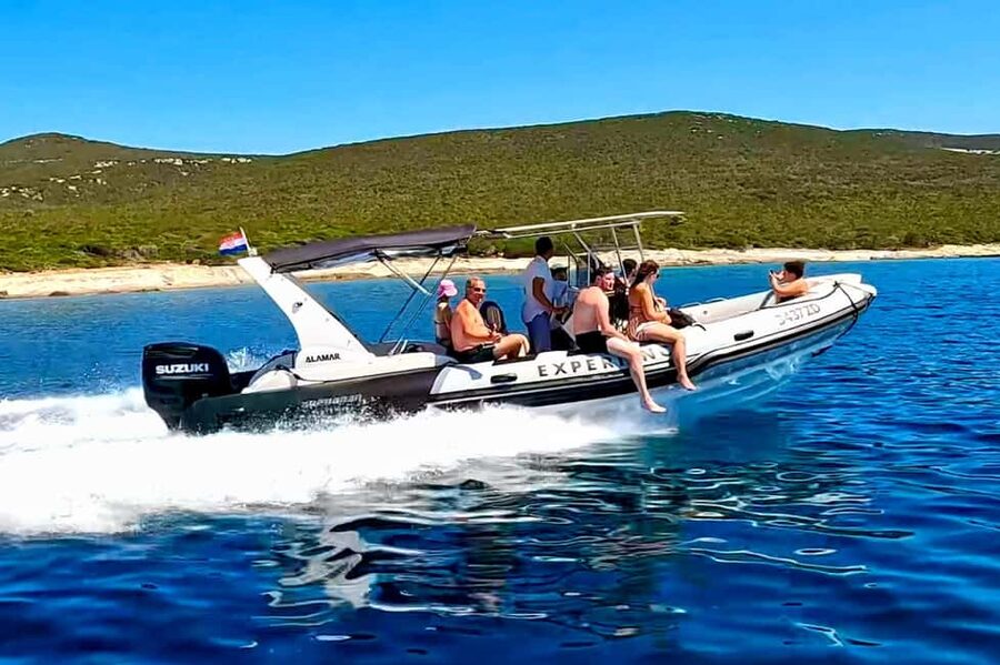 Zadar: Island-Hopping, Swimming & Snorkeling SpeedBoat Tour - Preko and Galevac: a walk with sea time on a sandy island